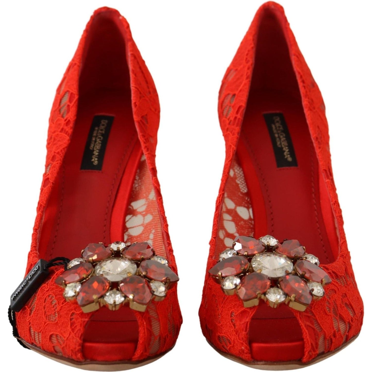 Dolce & Gabbana Red Taormina Lace Crystal Heels Pumps Dolce & Gabbana