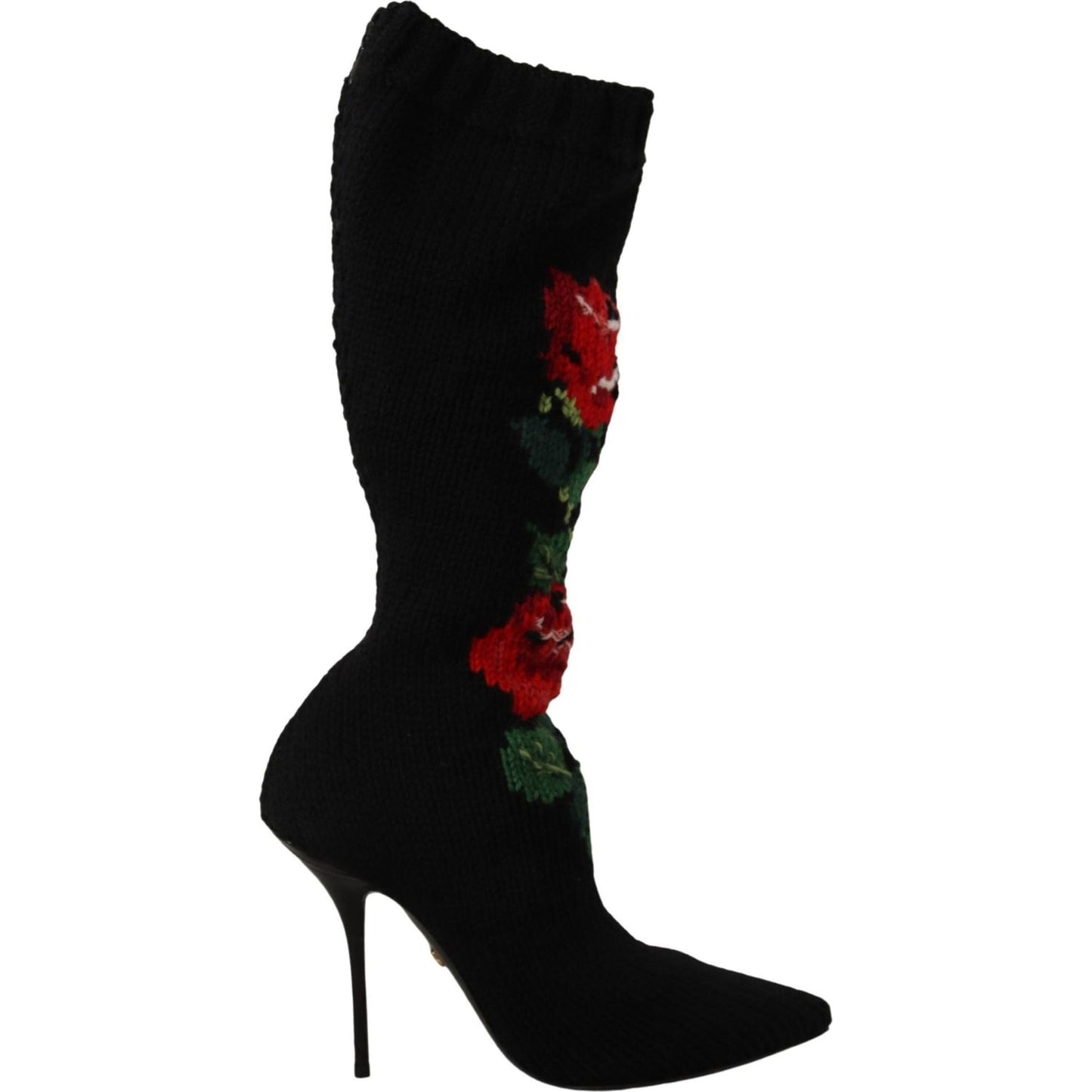 Dolce & Gabbana Black Stretch Socks Red Roses Booties Shoes Dolce & Gabbana
