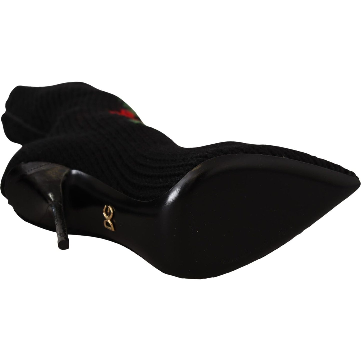 Dolce & Gabbana Black Stretch Socks Red Roses Booties Shoes Dolce & Gabbana