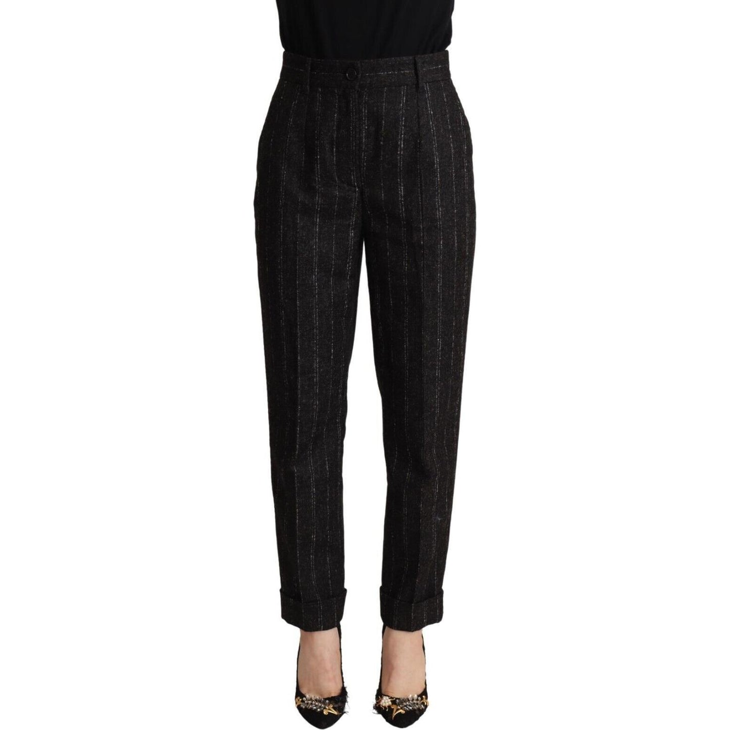 Dolce & Gabbana Black Striped High Waist Tapered Pants Dolce & Gabbana