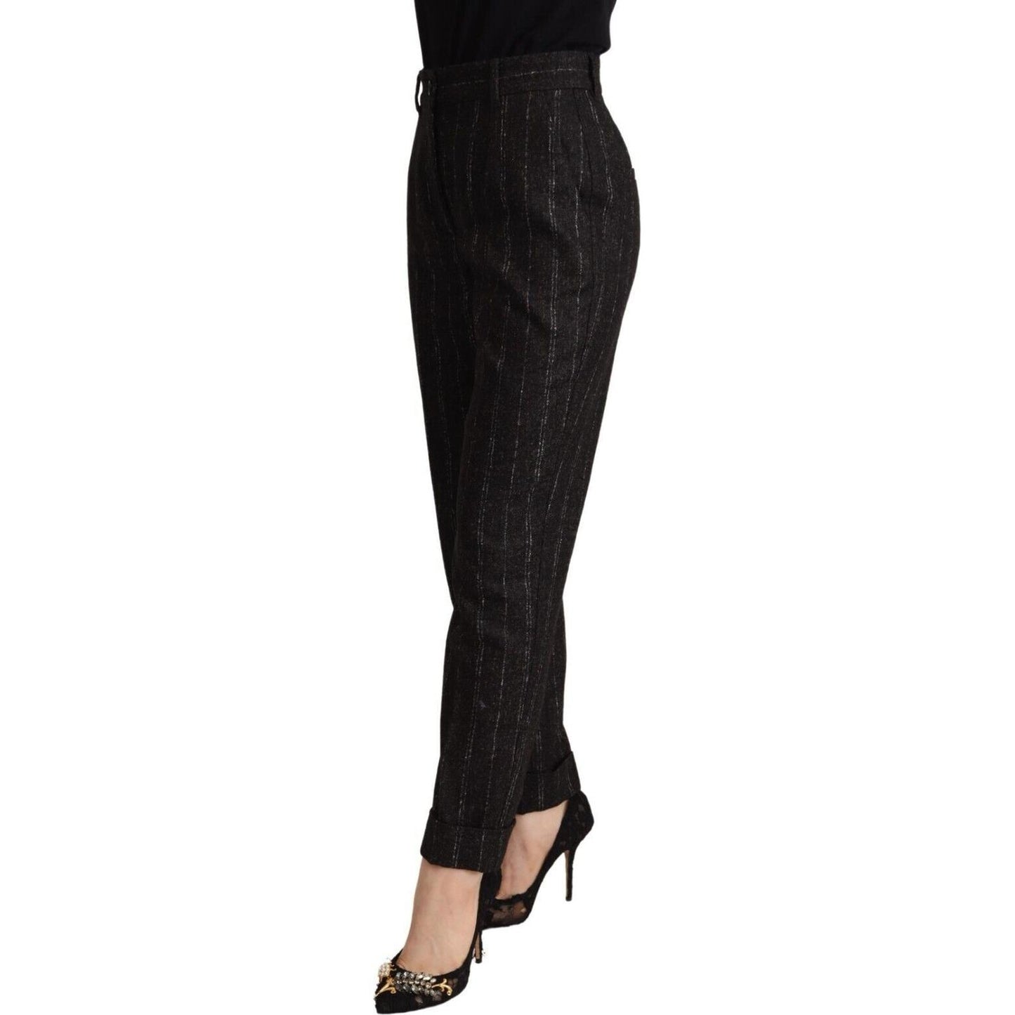 Dolce & Gabbana Black Striped High Waist Tapered Pants Dolce & Gabbana