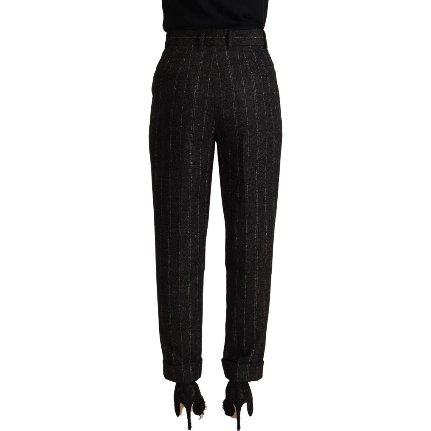 Dolce & Gabbana Black Striped High Waist Tapered Pants Dolce & Gabbana