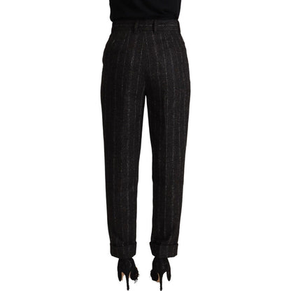 Dolce & Gabbana Black Striped High Waist Tapered Pants Dolce & Gabbana