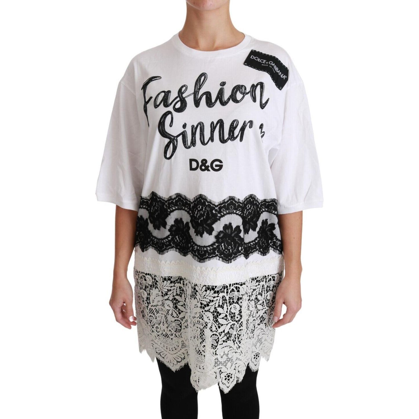 Dolce & Gabbana White Fashion Sinner Cotton Lace T-shirt Top Dolce & Gabbana