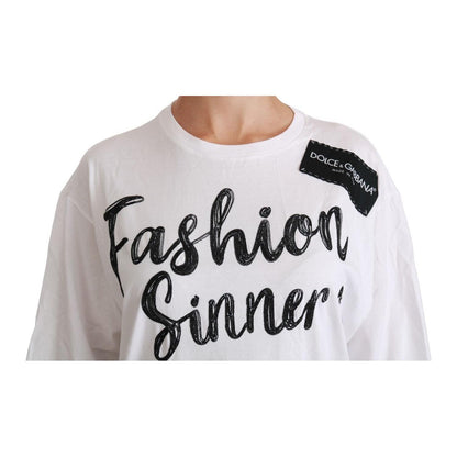 Dolce & Gabbana White Fashion Sinner Cotton Lace T-shirt Top Dolce & Gabbana