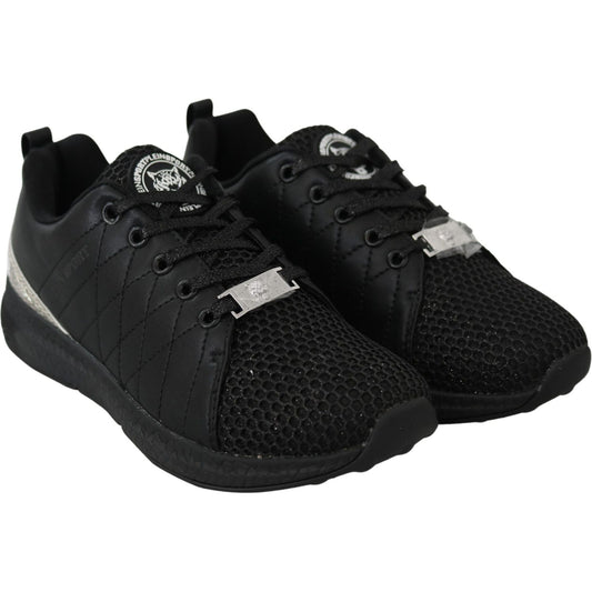 Plein Sport Black Polyester Runner Gisella Sneakers Shoes