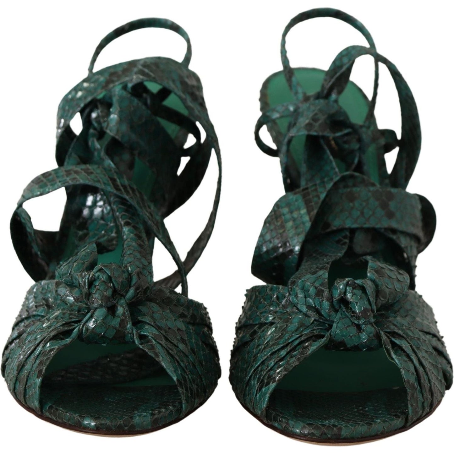 Dolce & Gabbana Green Python Strap Sandals Heels Shoes Dolce & Gabbana