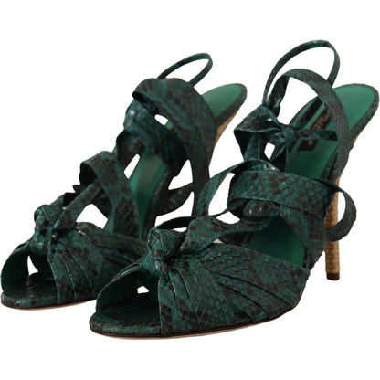 Dolce & Gabbana Green Python Strap Sandals Heels Shoes Dolce & Gabbana