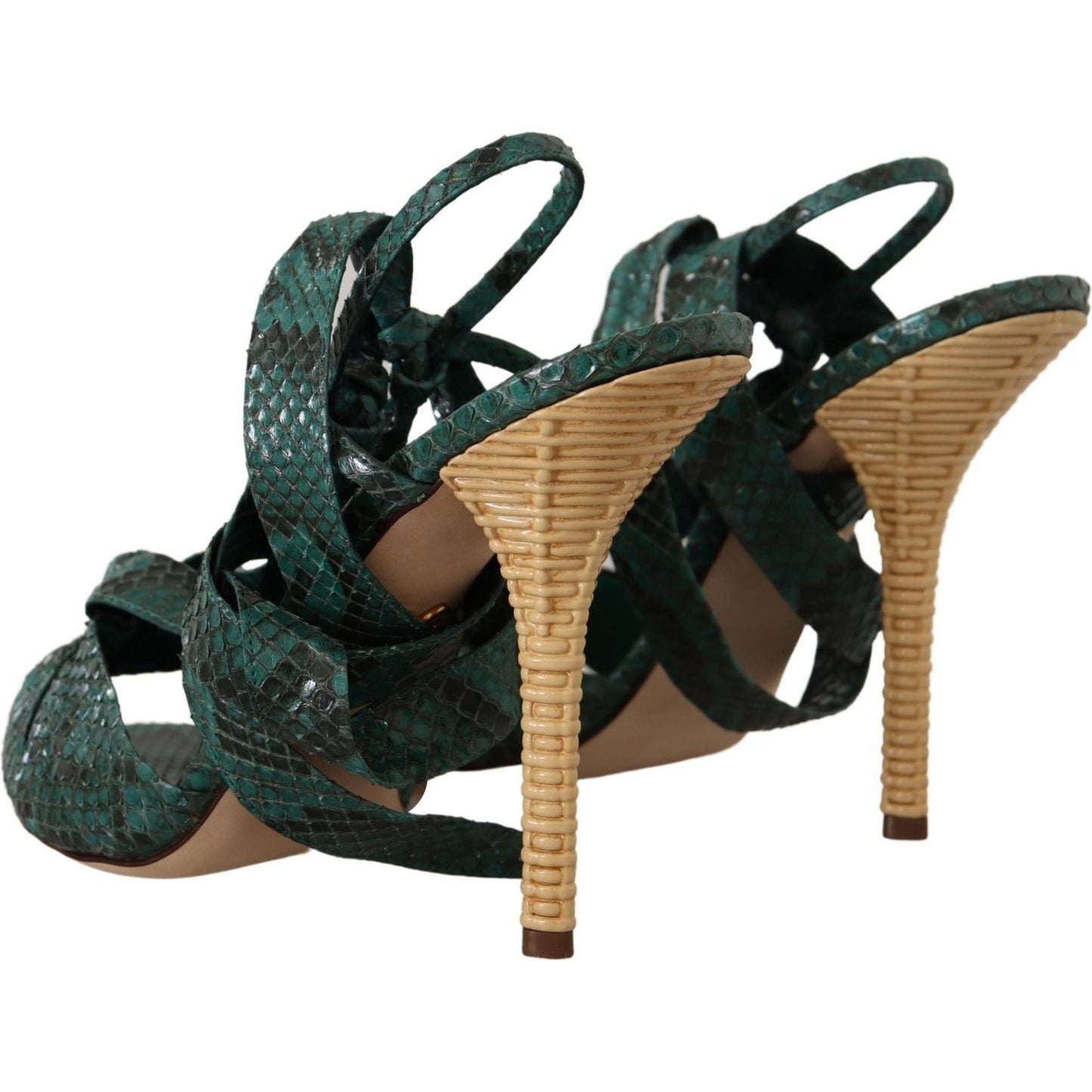 Dolce & Gabbana Green Python Strap Sandals Heels Shoes Dolce & Gabbana