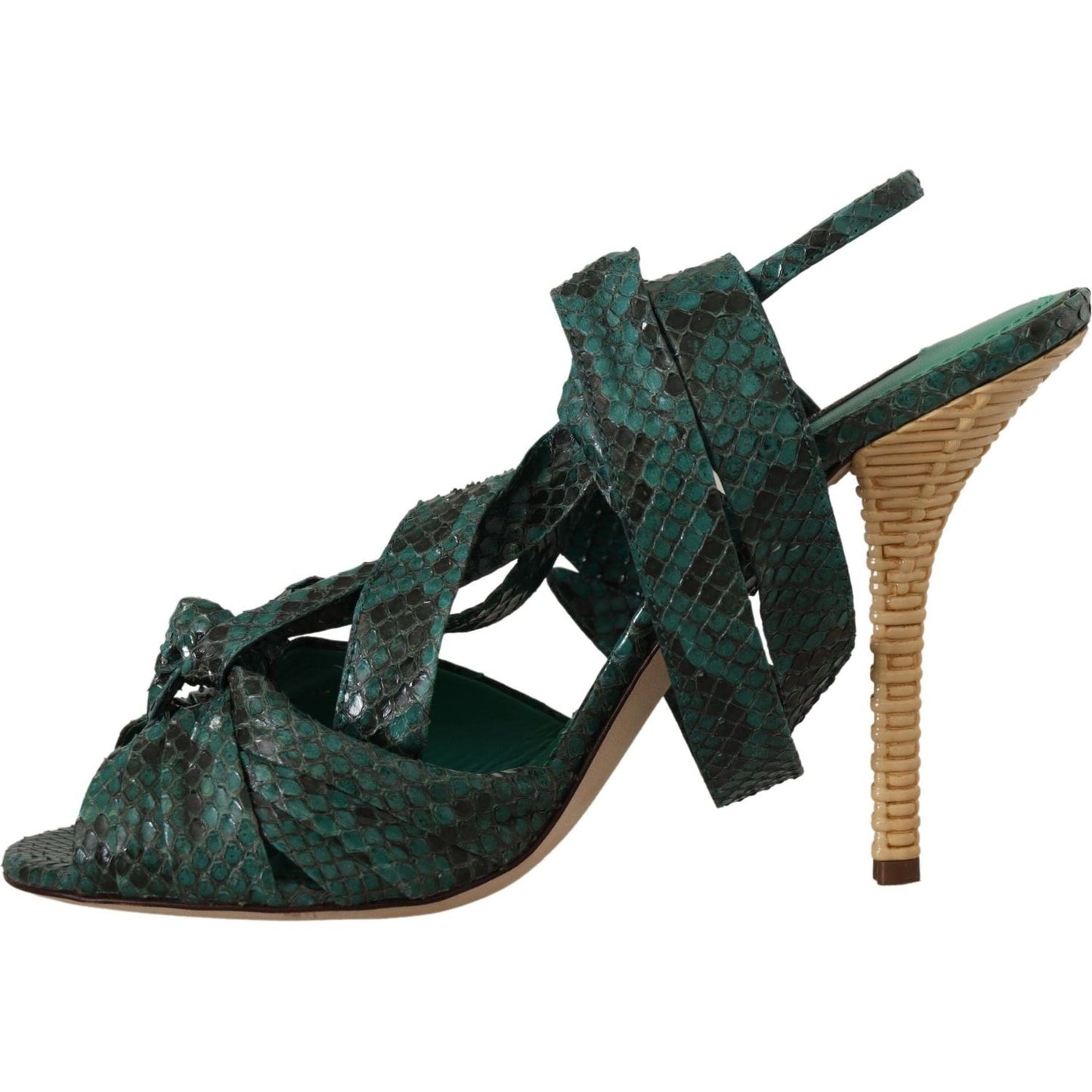 Dolce & Gabbana Green Python Strap Sandals Heels Shoes Dolce & Gabbana