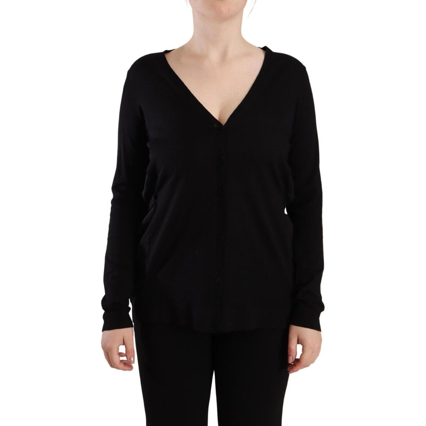 Dolce & Gabbana Black Wool V-neck Long Sleeves Pullover Top Dolce & Gabbana