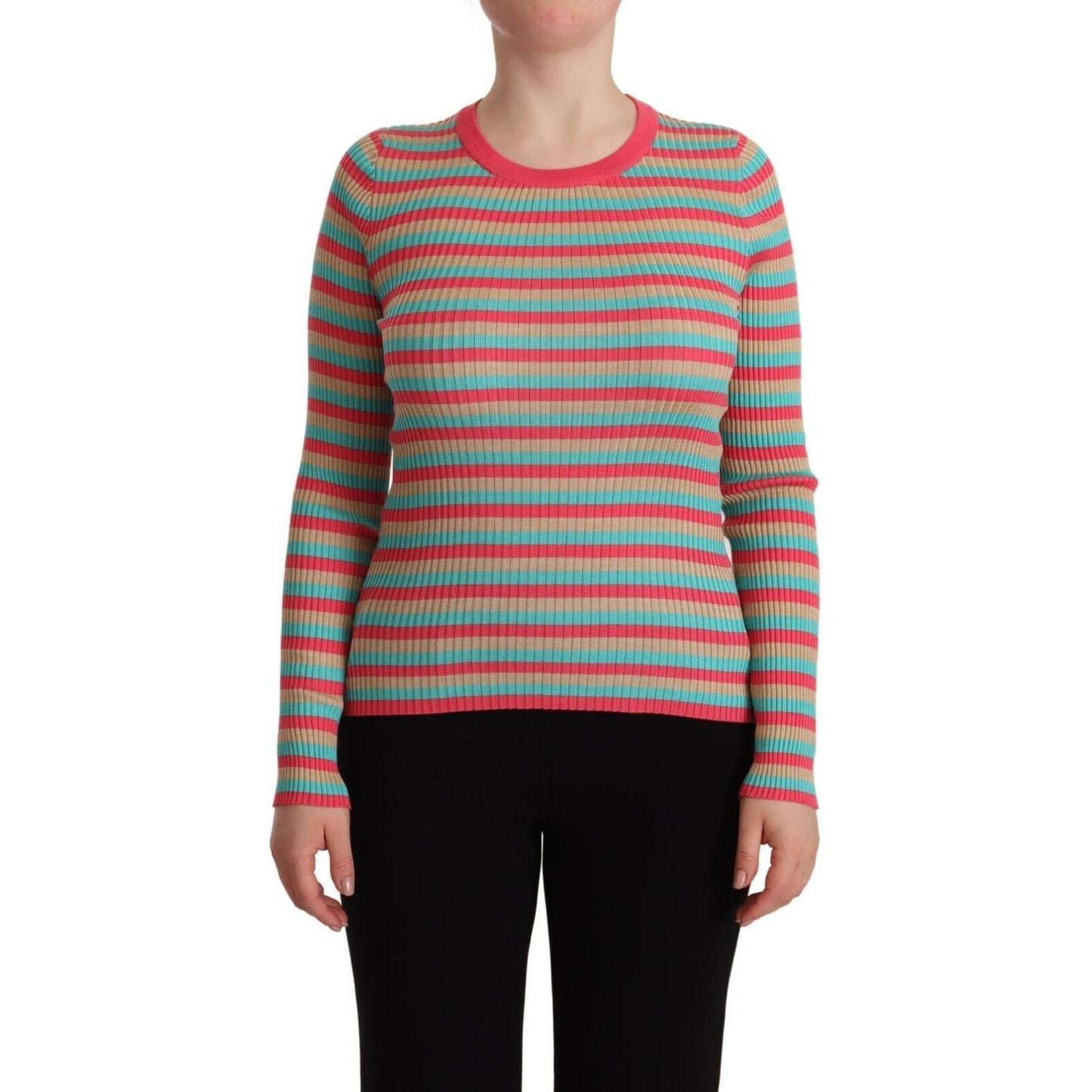 Dolce & Gabbana Multicolor Stripes Silk Crew Neck Pullover Top Dolce & Gabbana