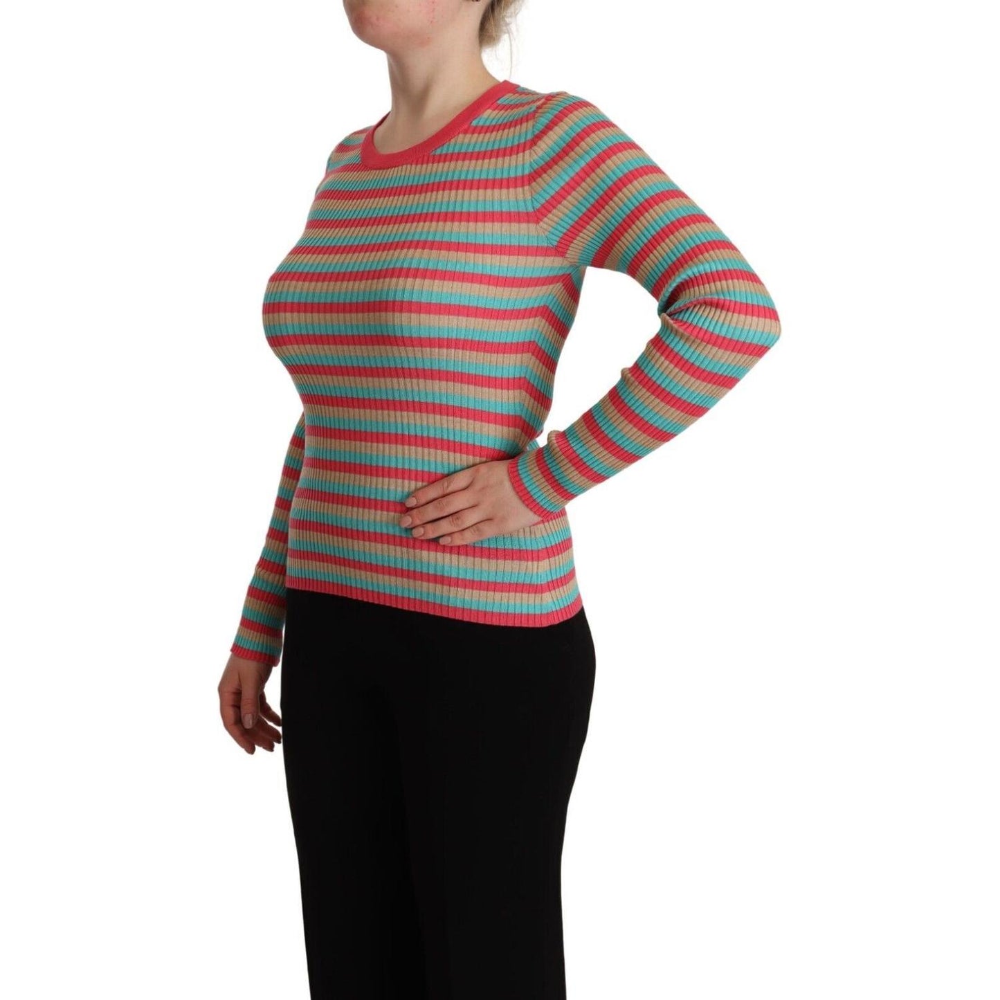 Dolce & Gabbana Multicolor Stripes Silk Crew Neck Pullover Top Dolce & Gabbana