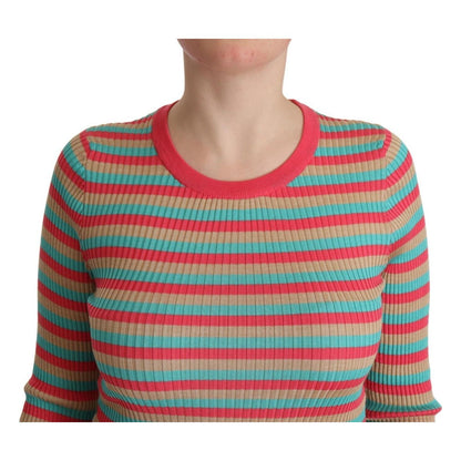 Dolce & Gabbana Multicolor Stripes Silk Crew Neck Pullover Top Dolce & Gabbana
