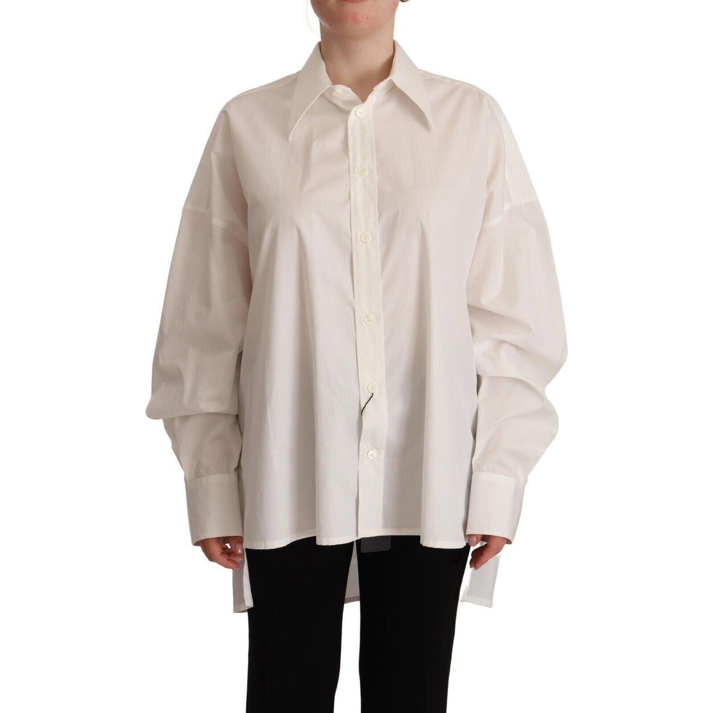 Dolce & Gabbana White Cotton Button Up Collared Long Sleeve Top Dolce & Gabbana