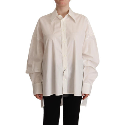 Dolce & Gabbana White Cotton Button Up Collared Long Sleeve Top Dolce & Gabbana