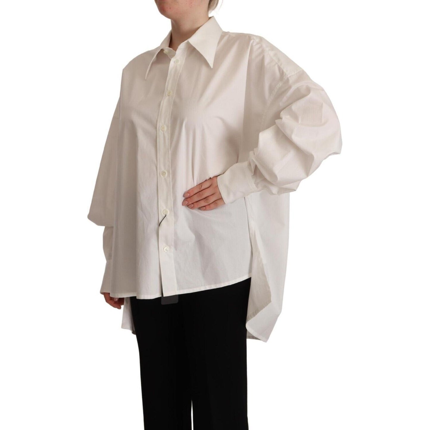 Dolce & Gabbana White Cotton Button Up Collared Long Sleeve Top Dolce & Gabbana