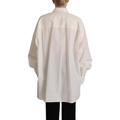 Dolce & Gabbana White Cotton Button Up Collared Long Sleeve Top Dolce & Gabbana