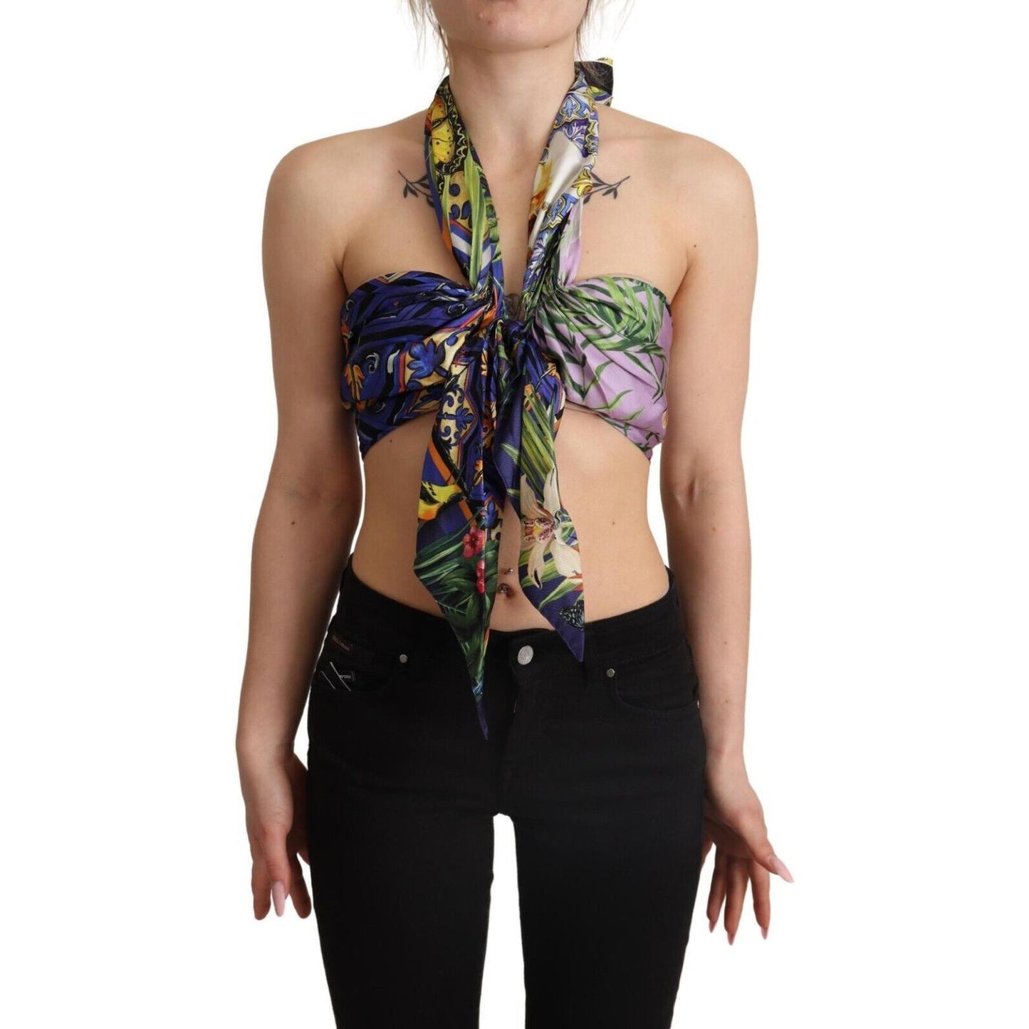 Dolce & Gabbana Multicolor Foulard Silk Halter Cropped Top Dolce & Gabbana