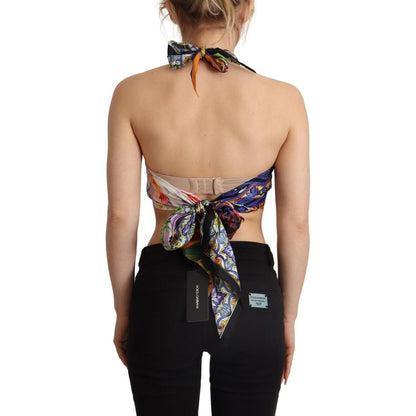 Dolce & Gabbana Multicolor Foulard Silk Halter Cropped Top Dolce & Gabbana