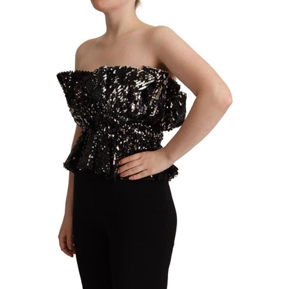 Aniye By Black Sequined Polyester Strapless Cocktail Blouse Top Aniye By