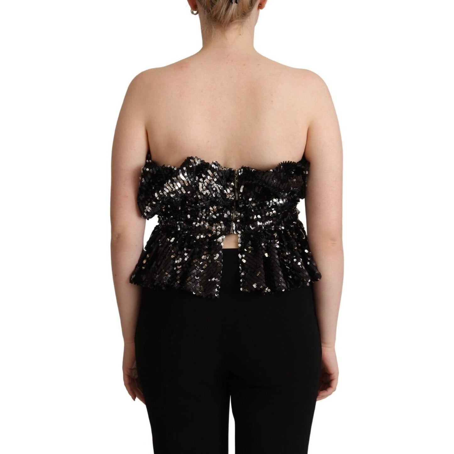 Aniye By Black Sequined Polyester Strapless Cocktail Blouse Top Aniye By