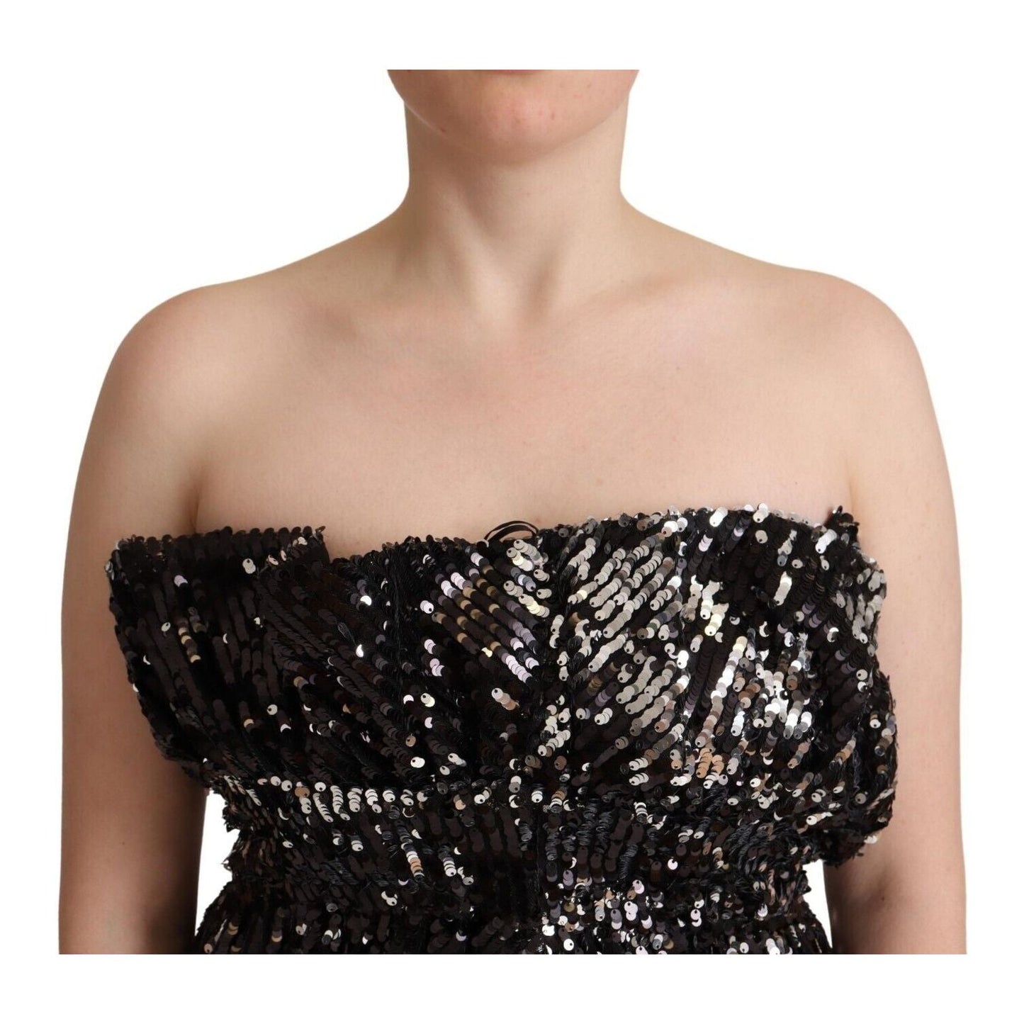 Aniye By Black Sequined Polyester Strapless Cocktail Blouse Top Aniye By