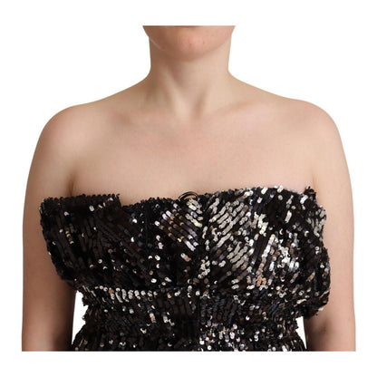 Aniye By Black Sequined Polyester Strapless Cocktail Blouse Top Aniye By