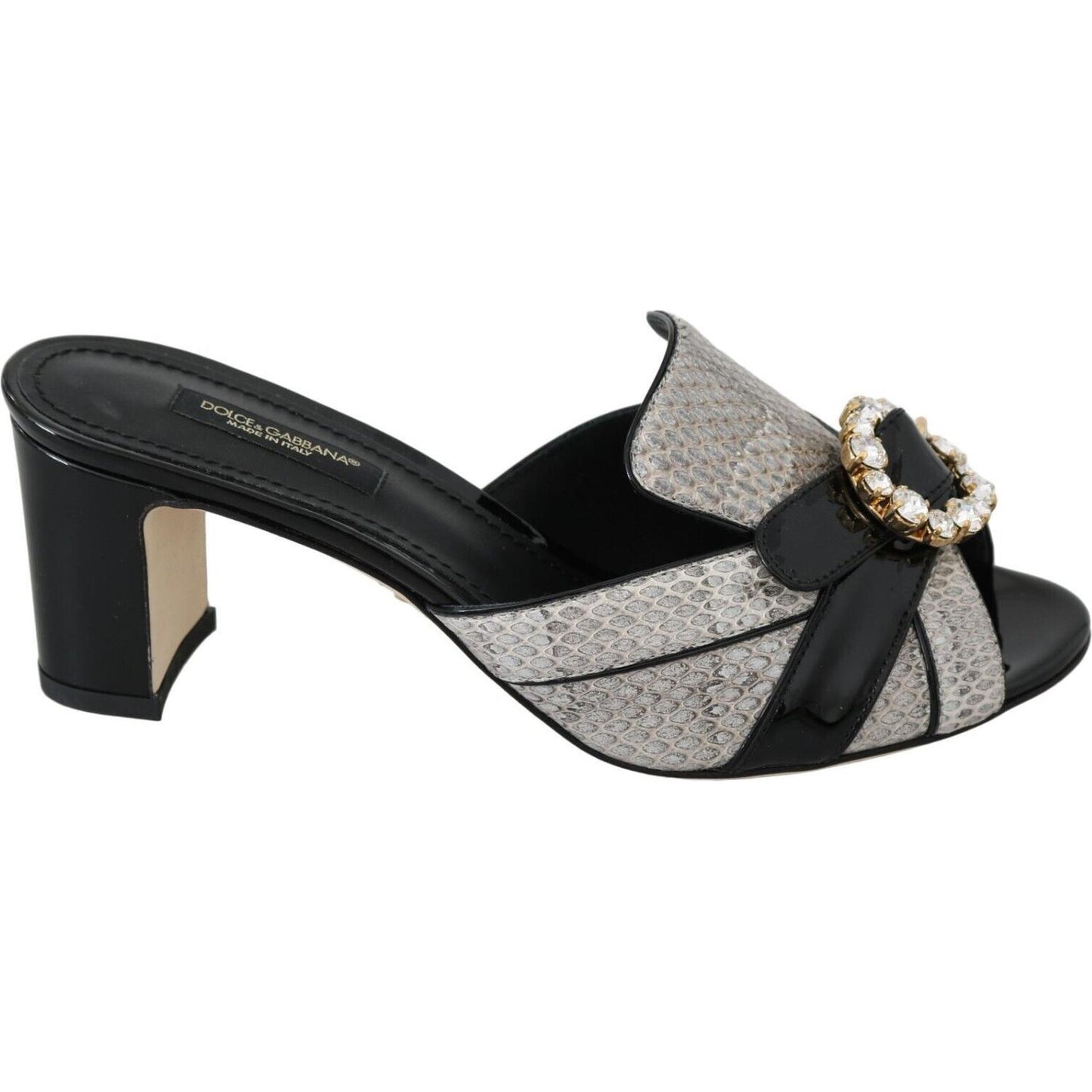 Dolce & Gabbana Black Gray Exotic Leather Crystals Sandals Shoes Dolce & Gabbana