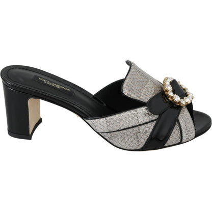 Dolce & Gabbana Black Gray Exotic Leather Crystals Sandals Shoes Dolce & Gabbana