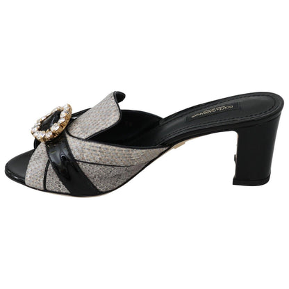 Dolce & Gabbana Black Gray Exotic Leather Crystals Sandals Shoes Dolce & Gabbana
