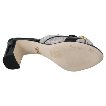 Dolce & Gabbana Black Gray Exotic Leather Crystals Sandals Shoes Dolce & Gabbana