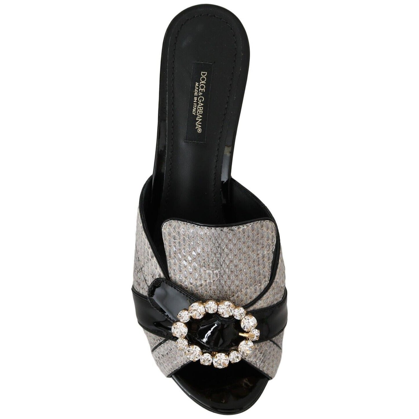 Dolce & Gabbana Black Gray Exotic Leather Crystals Sandals Shoes Dolce & Gabbana