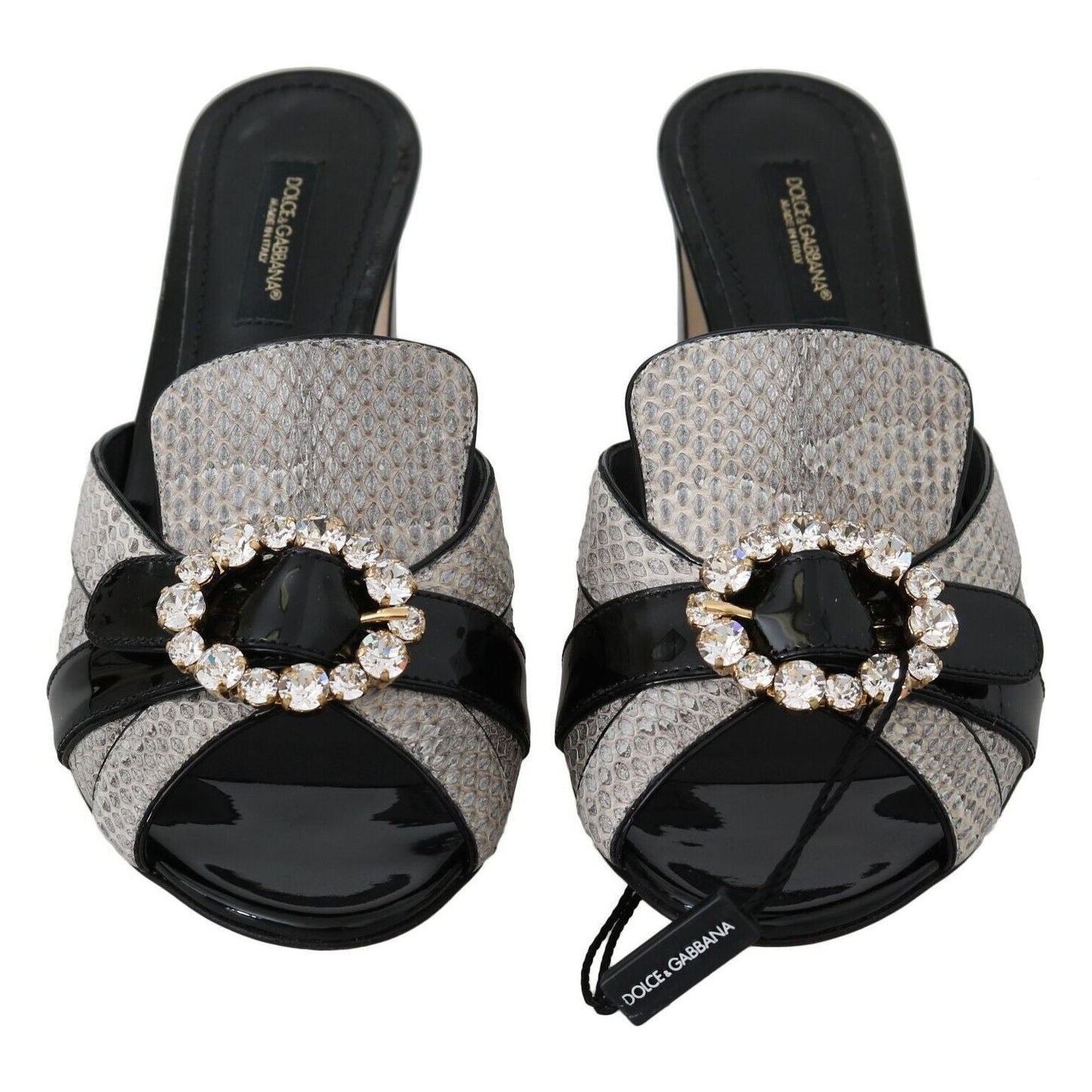 Dolce & Gabbana Black Gray Exotic Leather Crystals Sandals Shoes Dolce & Gabbana