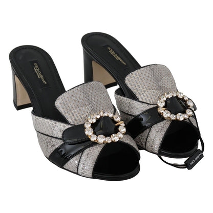 Dolce & Gabbana Black Gray Exotic Leather Crystals Sandals Shoes Dolce & Gabbana