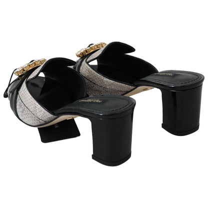 Dolce & Gabbana Black Gray Exotic Leather Crystals Sandals Shoes Dolce & Gabbana