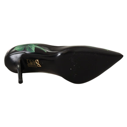 Dolce & Gabbana Black Leather Roses High Heels Pumps Shoes