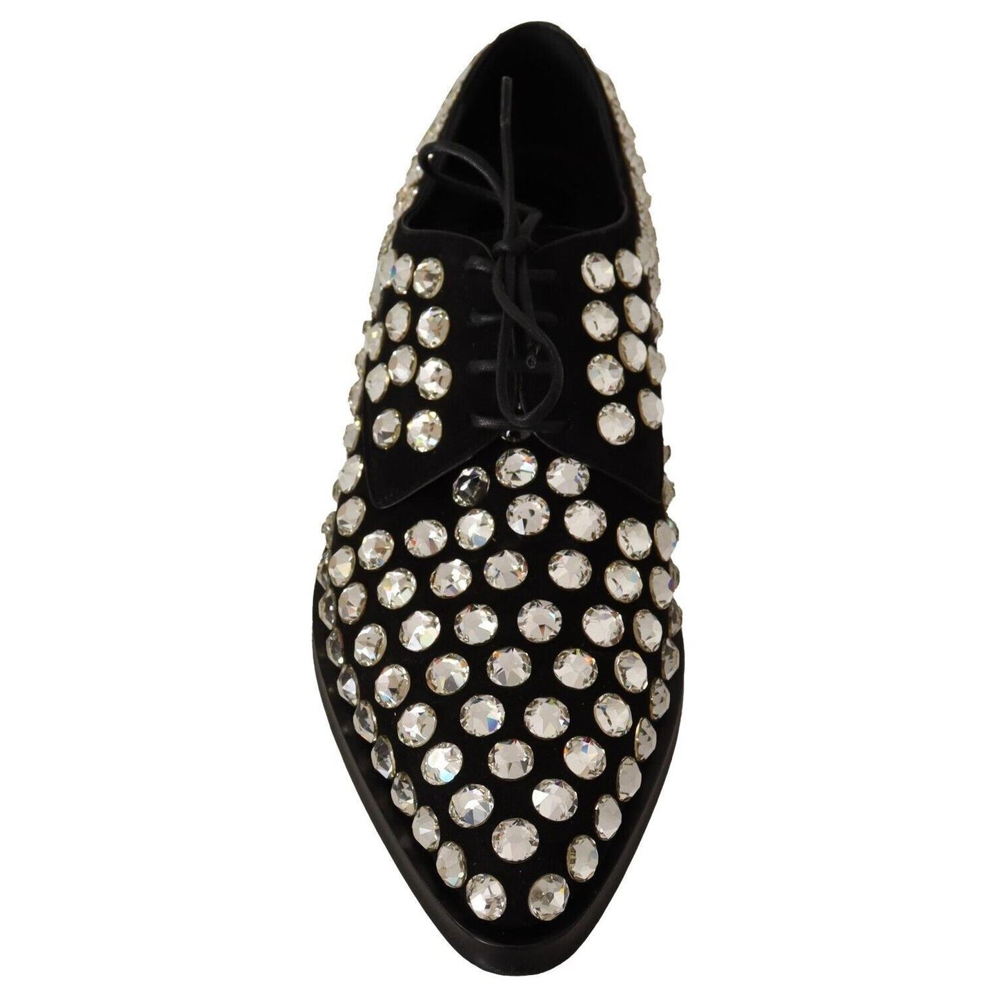 Dolce & Gabbana Black Leather Crystals Lace Up Formal Shoes Dolce & Gabbana