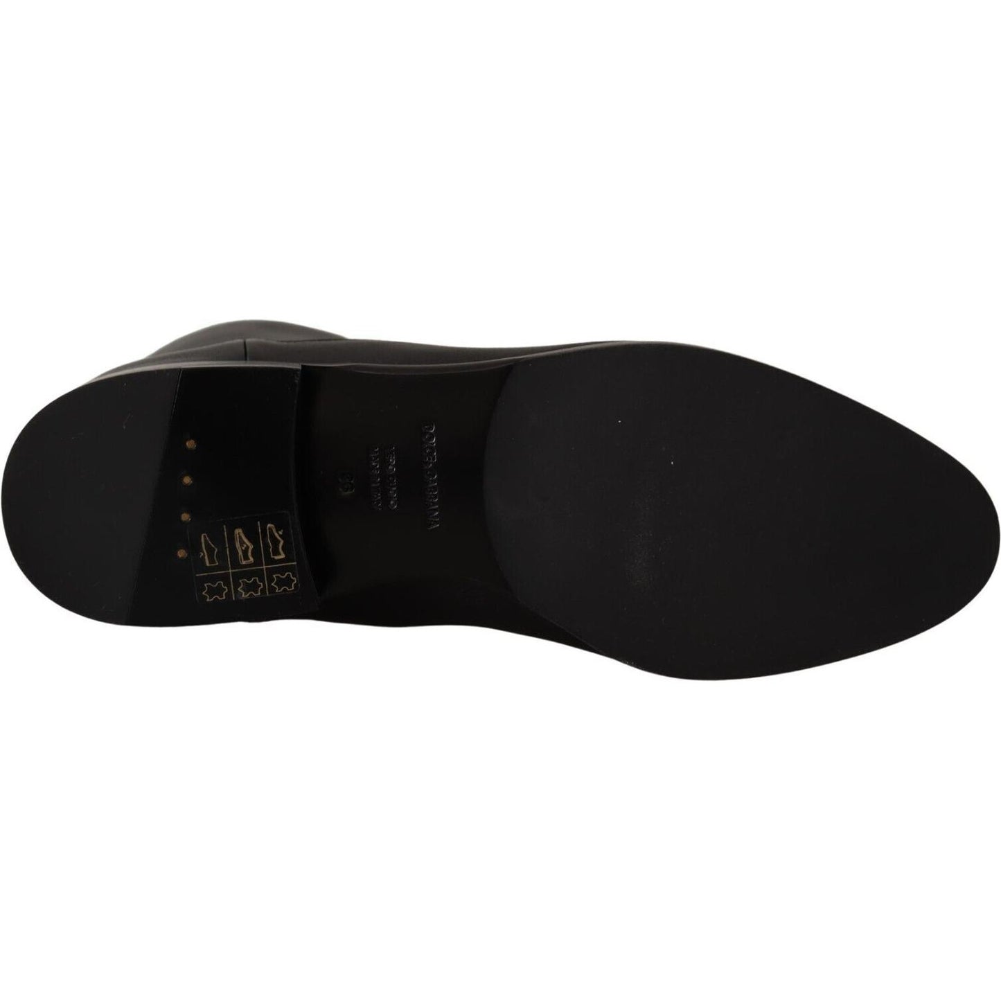 Dolce & Gabbana Black Leather Flats Logo Short Boots Shoes Dolce & Gabbana