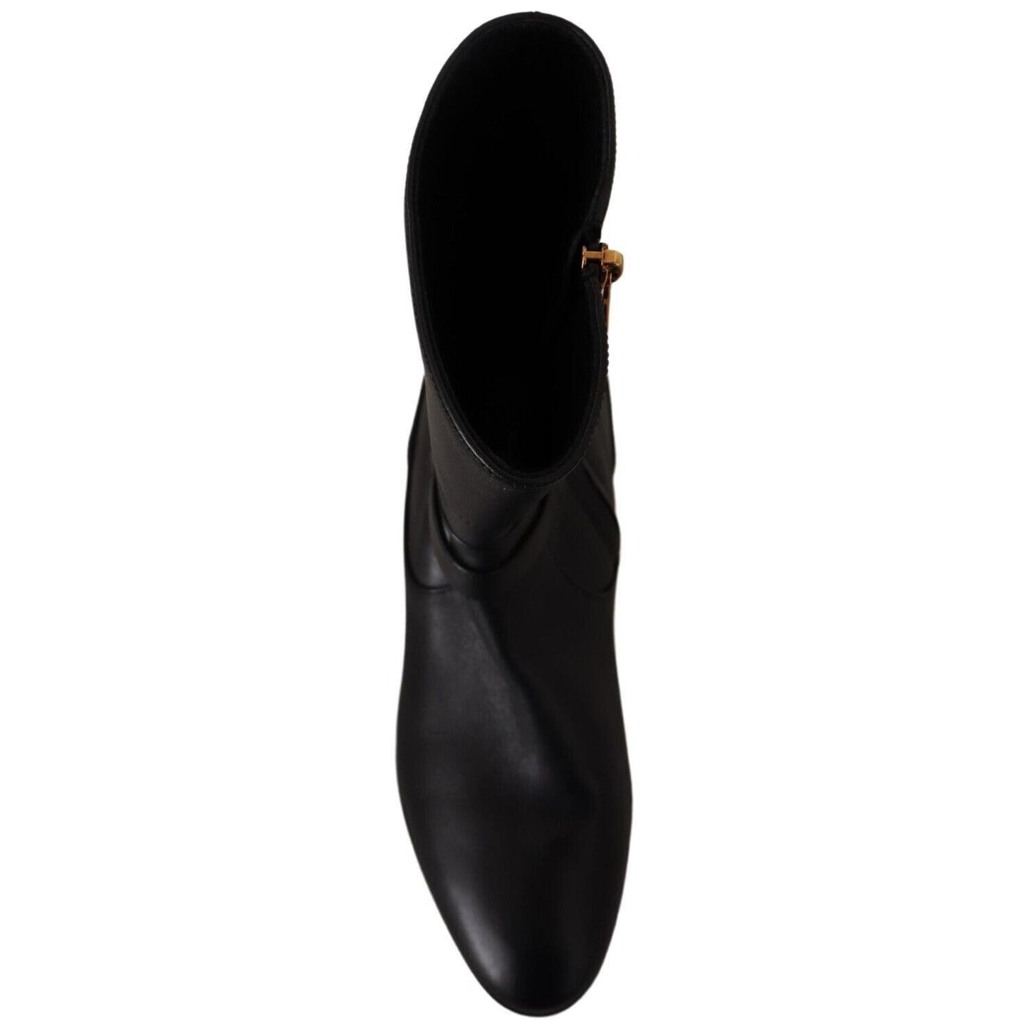 Dolce & Gabbana Black Leather Flats Logo Short Boots Shoes Dolce & Gabbana