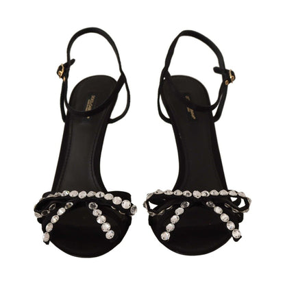Dolce & Gabbana Black Crystals Ankle Strap Heels Sandals Shoes Dolce & Gabbana