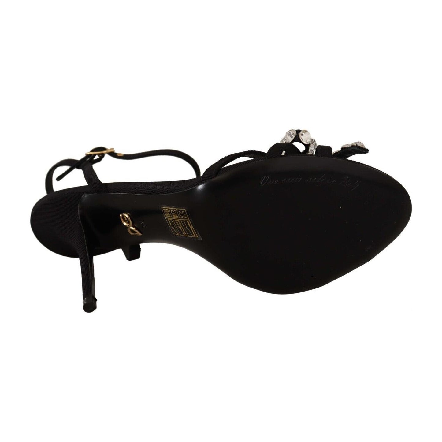 Dolce & Gabbana Black Crystals Ankle Strap Heels Sandals Shoes Dolce & Gabbana