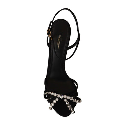 Dolce & Gabbana Black Crystals Ankle Strap Heels Sandals Shoes Dolce & Gabbana