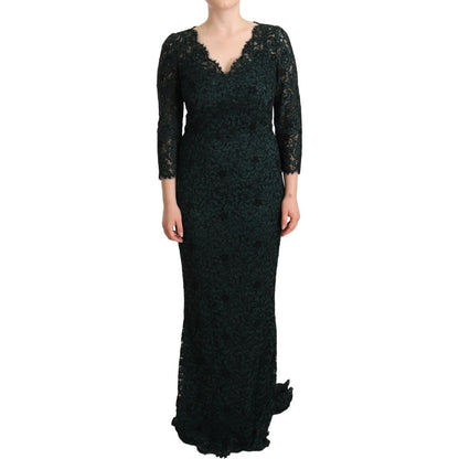 Dolce & Gabbana Green Floral Lace Maxi Floor Length Dress Dolce & Gabbana