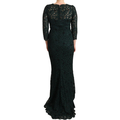 Dolce & Gabbana Green Floral Lace Maxi Floor Length Dress Dolce & Gabbana