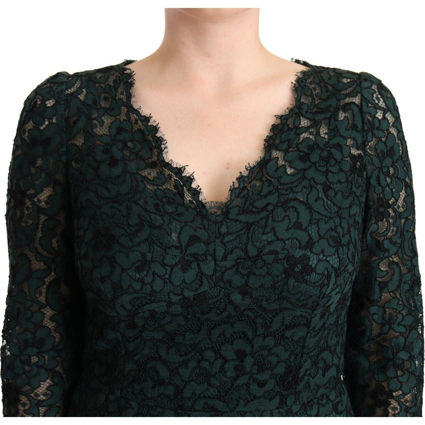 Dolce & Gabbana Green Floral Lace Maxi Floor Length Dress Dolce & Gabbana