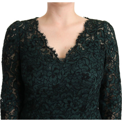 Dolce & Gabbana Green Floral Lace Maxi Floor Length Dress Dolce & Gabbana