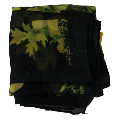 GF Ferre Black Yellow Floral Wrap Shawl Foulard Scarf GF Ferre