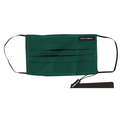 Dolce & Gabbana Green Silk Pleated Elastic Ear Strap Face Mask Dolce & Gabbana