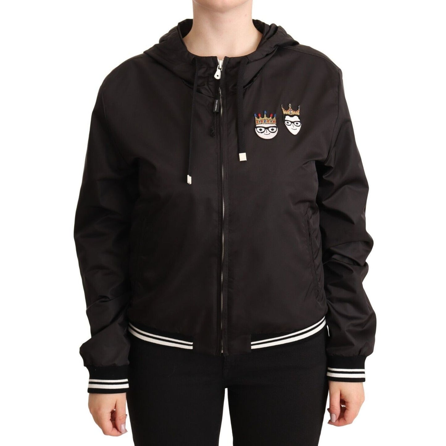 Dolce & Gabbana Black Polyester Hooded Bomber Full Zip Jacket
